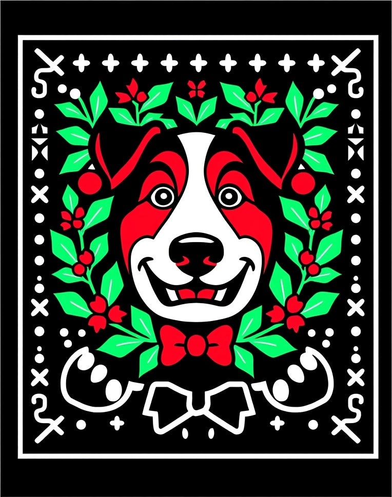 Playful Dog Holly Berry Wreath Rug