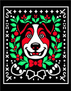 Playful Dog Holly Berry Wreath Rug