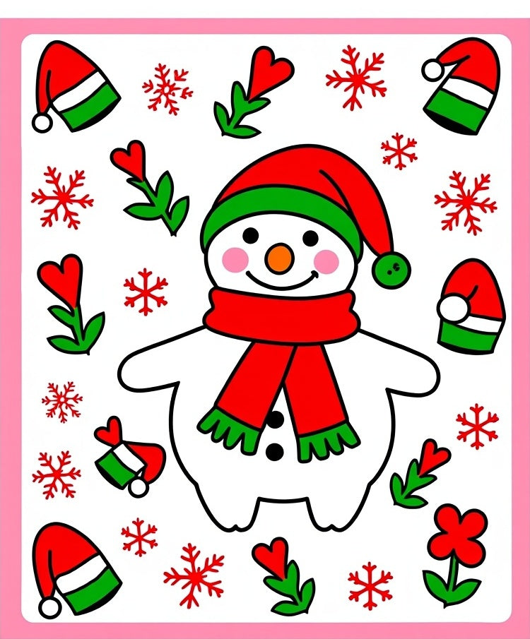 Cheerful Snowman Red Green Christmas Elements Rug