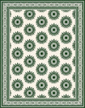 Dark Green Sunburst Floral Border Rug