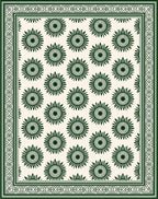 Dark Green Sunburst Floral Border Rug