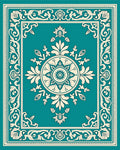 Teal Cream Medallion Floral Border Rug