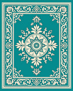 Teal Cream Medallion Floral Border Rug
