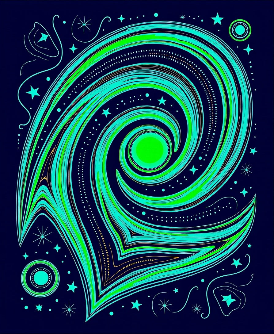 Cosmic Swirl Green Starry Night Rug