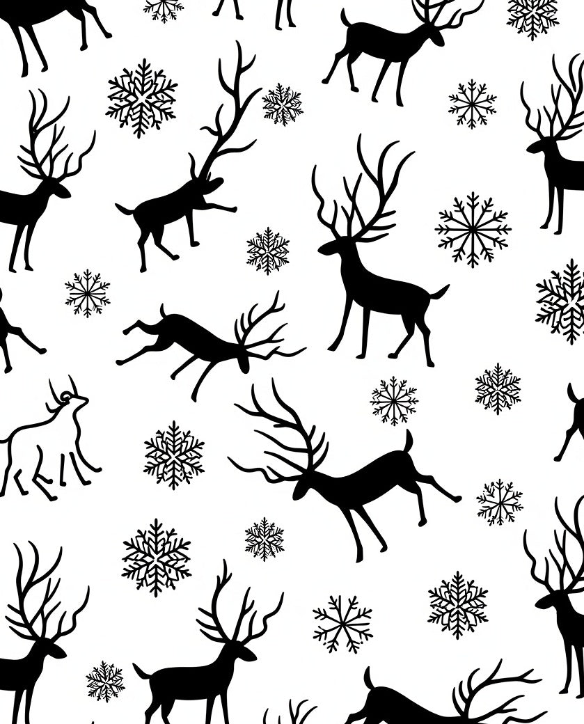 Black Reindeer Snowflakes Winter Art Rug