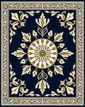 Ornate Golden Floral Sunburst Navy Rug