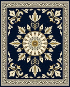 Ornate Golden Floral Sunburst Navy Rug