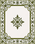 Green Floral Medallion Border Accents Rug