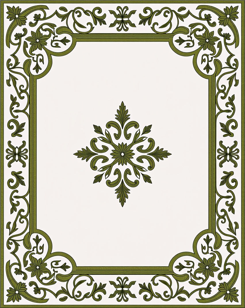 Green Floral Medallion Border Accents Rug