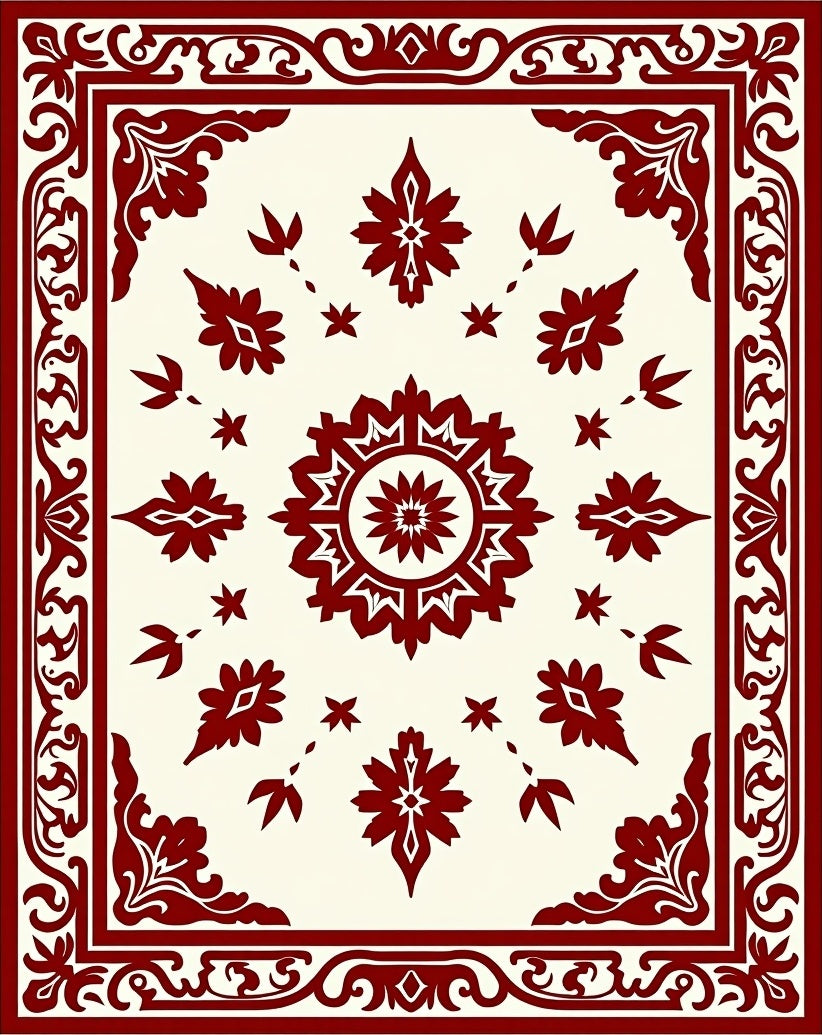 Crimson Medallion Floral Bordered Rug