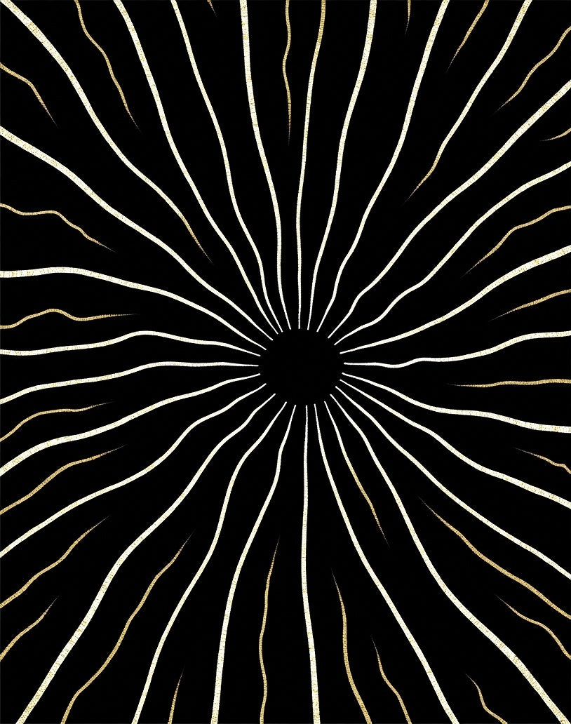 Radiating Sunburst Black and Gold Stripes Rug