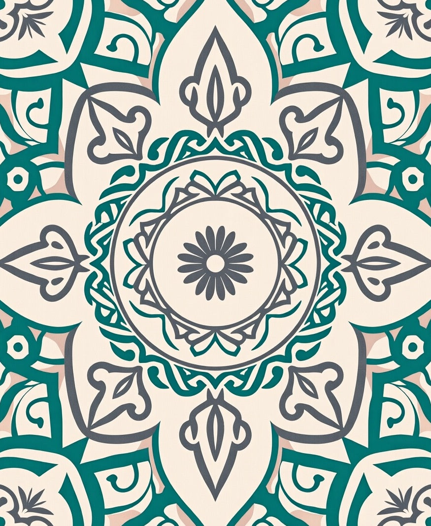 Teal and Gray Mandala Floral Lace Rug
