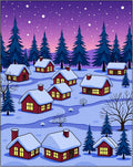 Cozy Winter Village Snowfall Scene Rug