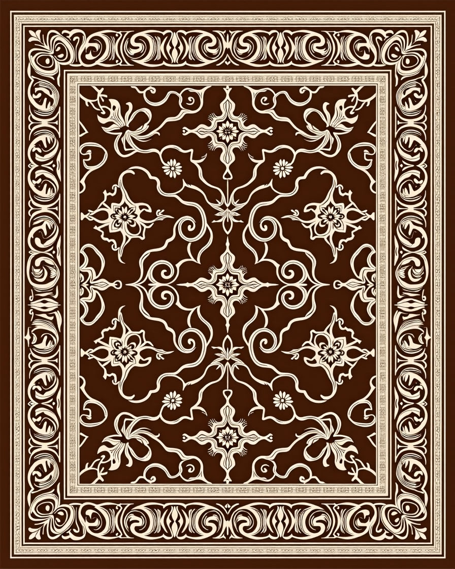 Rich Brown Garden Scroll Rug