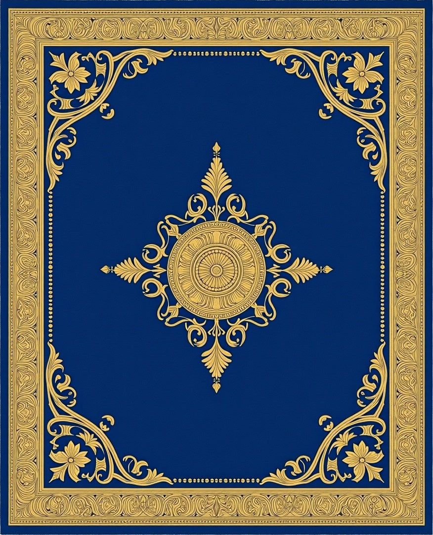 Ornate Gold Floral Border Medallion Rug