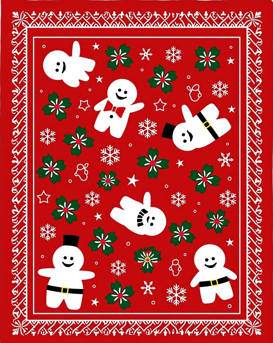 Cheery Snowman Gingerbread Holiday Red Rug