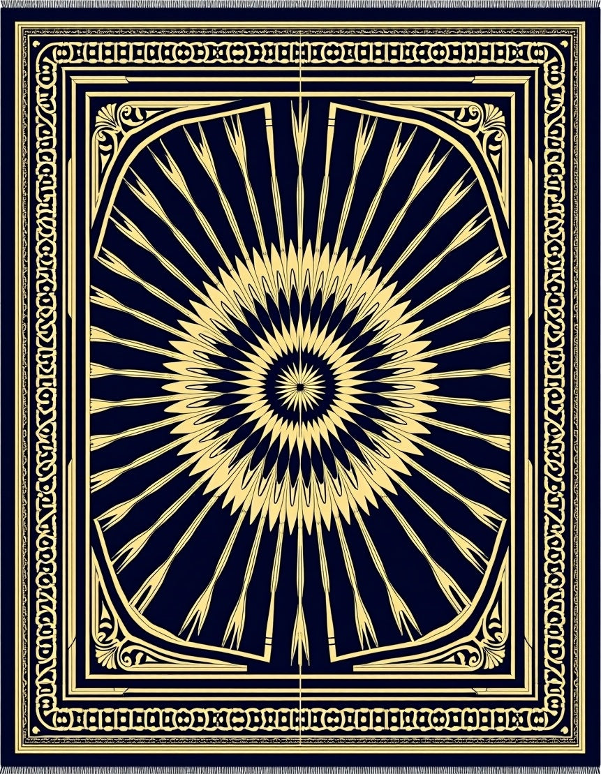 Navy Gold Sunburst Geometric Rug