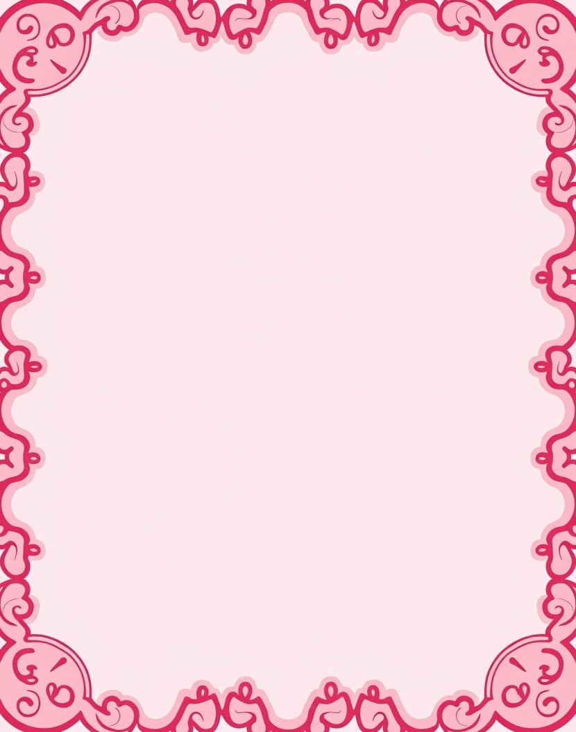 Ornate Pink Scrollwork Border Rug