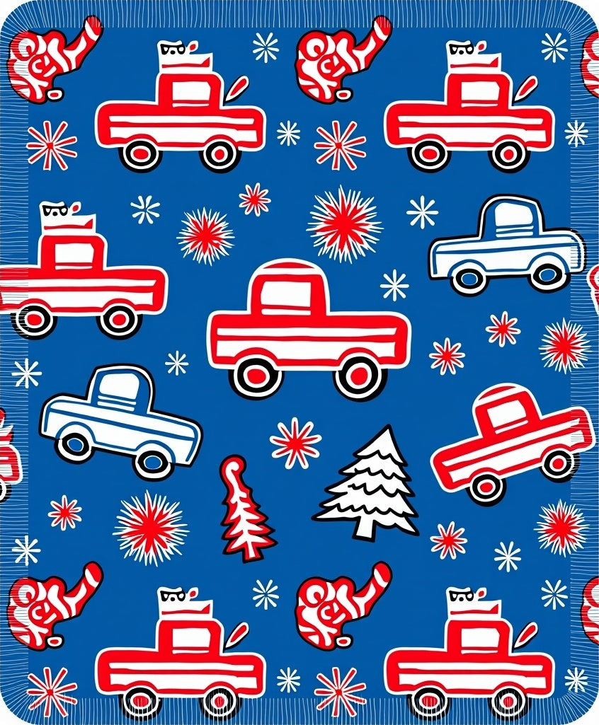 Red White Blue Truck Pinecone Scatter Rug
