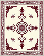 Deep Red Central Bloom Corner Accents Rug