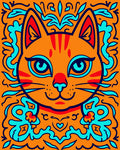 Whimsical Orange Cat Abstract Border Rug