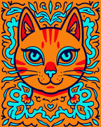 Whimsical Orange Cat Abstract Border Rug
