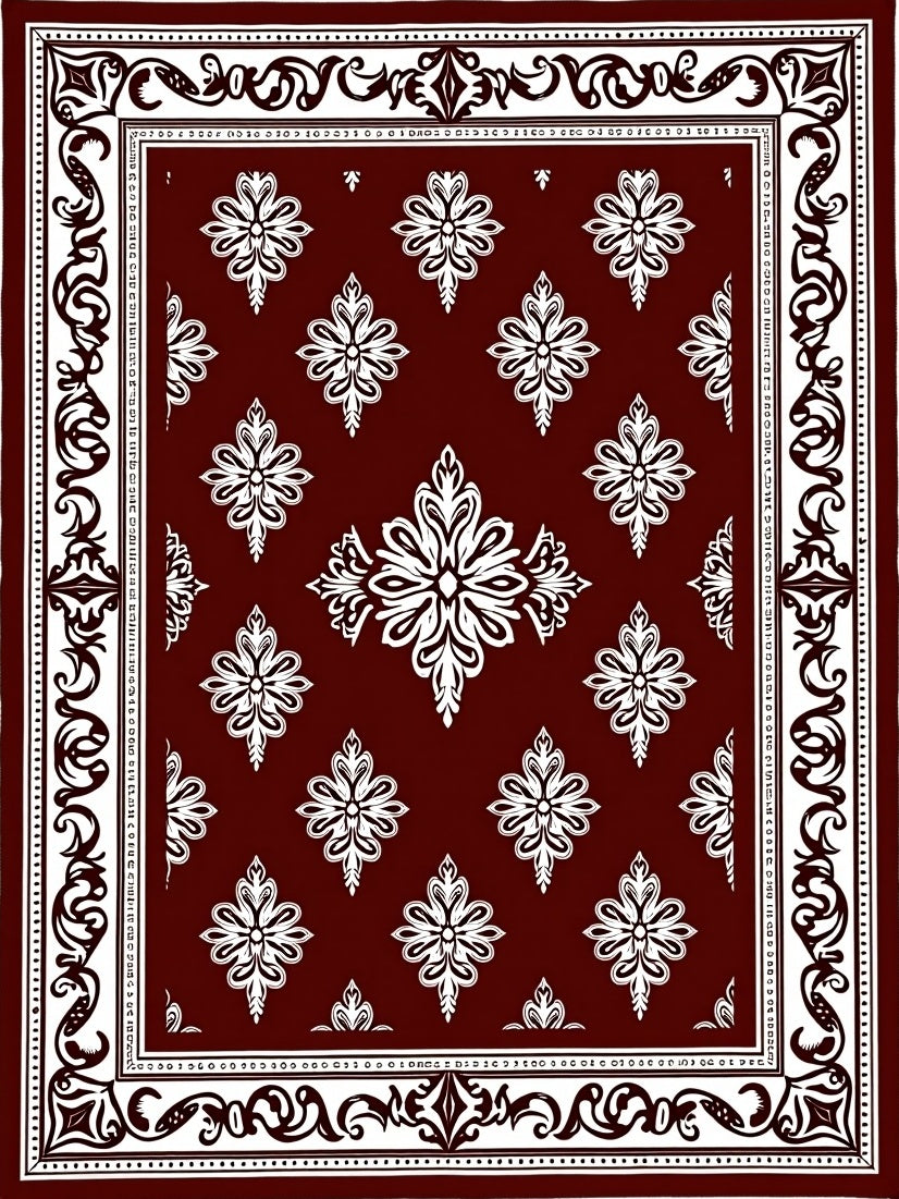 Rich Crimson Floral Border Medallions Rug