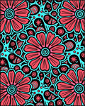 Coral Crimson Aqua Floral Burst Rug