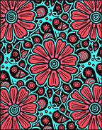 Coral Crimson Aqua Floral Burst Rug