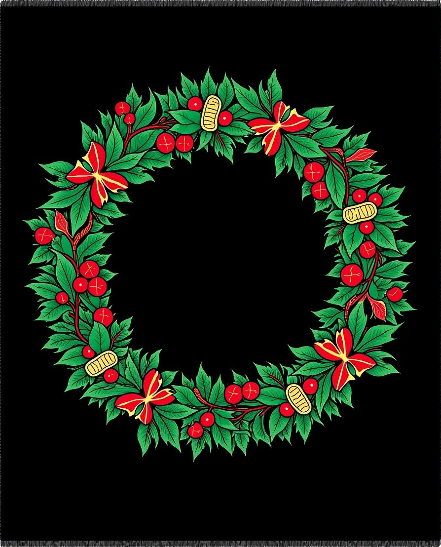 Festive Green Red Holly Wreath Rug