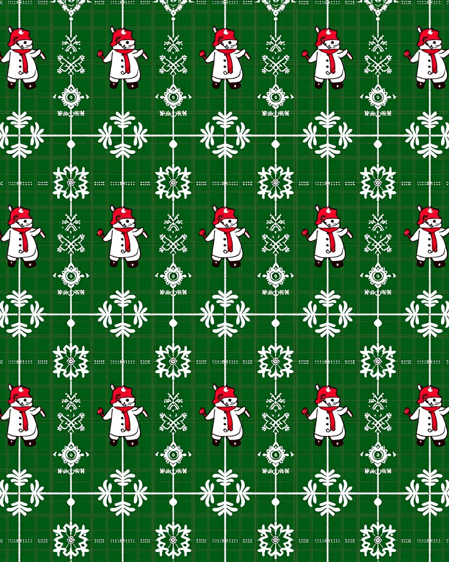 Christmas Snowman Green Tartan Snowflakes Rug