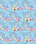 Whimsical Pink Houses White Trees Rug