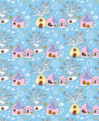 Whimsical Pink Houses White Trees Rug