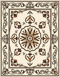 Ivory Brown Floral Scroll Medallion Rug