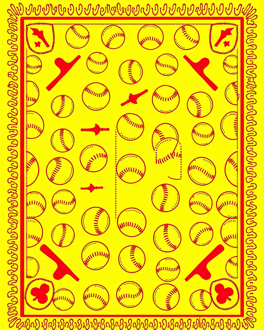 Bright Yellow Red Baseball Field Accents Rug