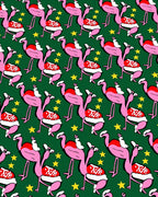 Festive Pink Flamingo Christmas Stars Rug