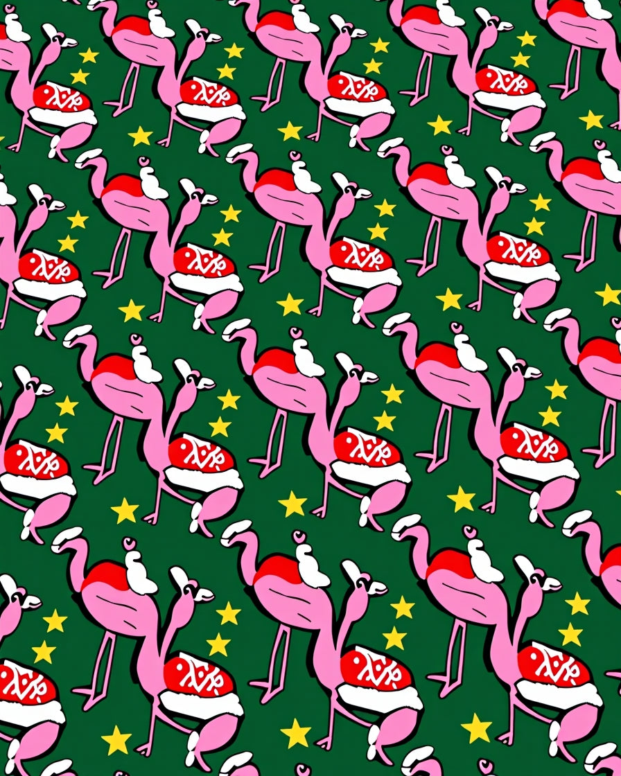 Festive Pink Flamingo Christmas Stars Rug
