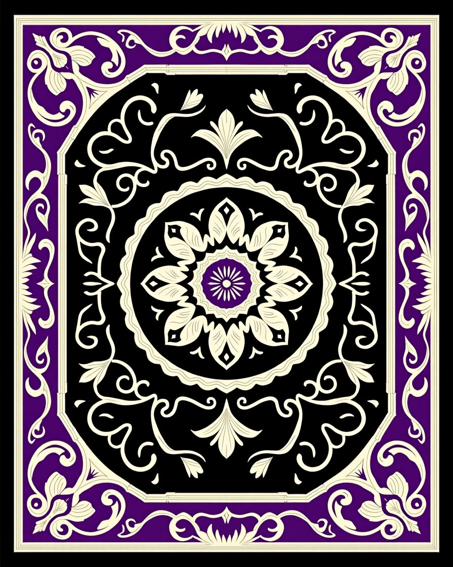 Regal Purple Cream Black Floral Medallion Rug