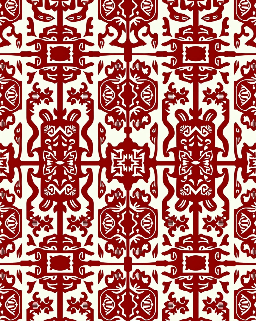 Crimson Ivory Symmetric Folk Art Rug