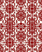 Crimson Ivory Symmetric Folk Art Rug