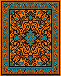 Bold Orange Teal Scrollwork Medallion Rug