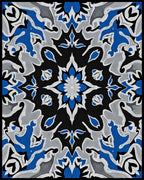 Cobalt Blue Gray Floral Medallion Rug