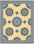 Cream and Navy Sunburst Medallion Rug
