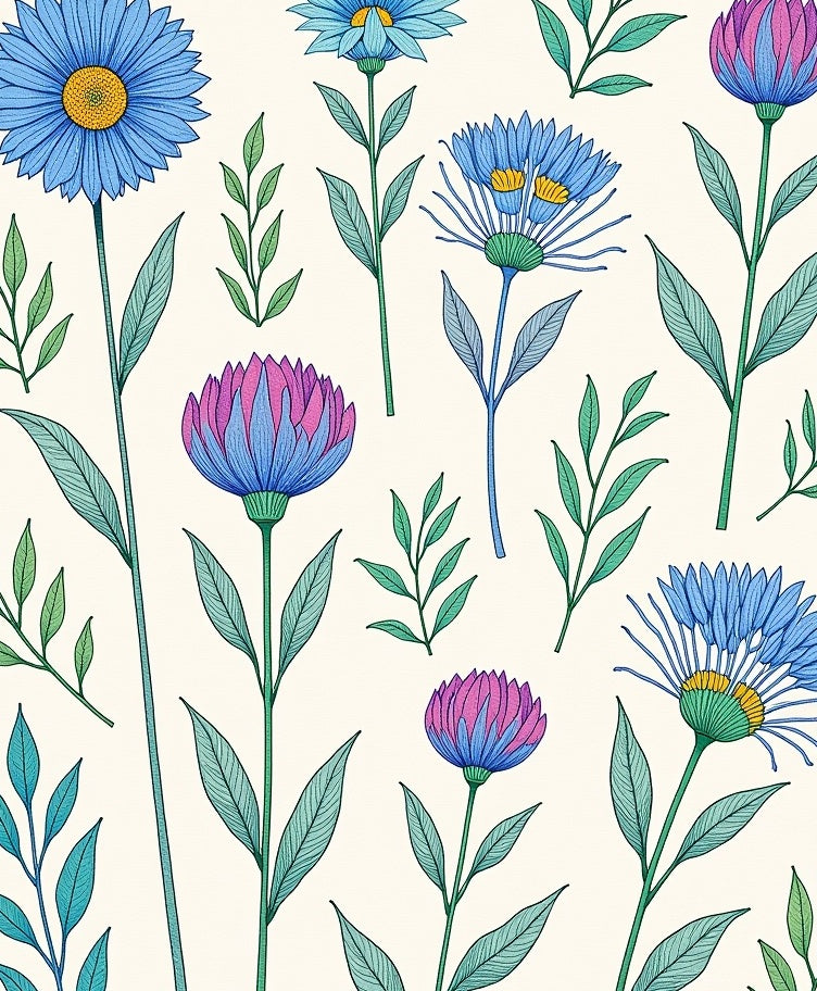 Whimsical Blue Magenta Floral Garden Rug