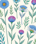 Whimsical Blue Magenta Floral Garden Rug
