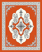 Vibrant Orange White Scroll Medallion Rug