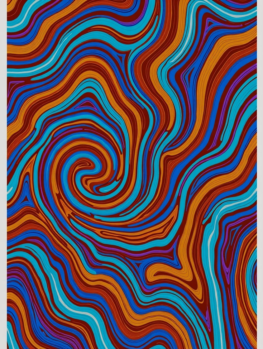 Crimson Orange Blue Swirl Topography Rug