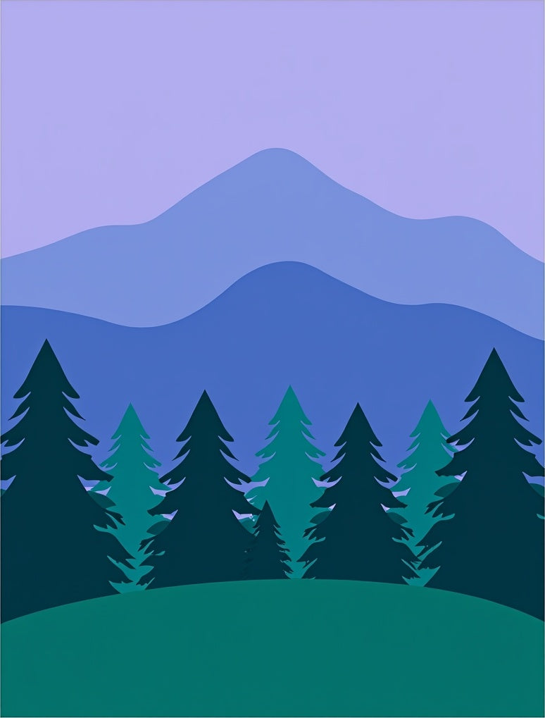 Misty Mountain Forest Landscape Rug