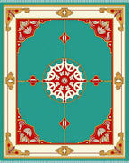 Teal Crimson Floral Geometric Medallion Rug