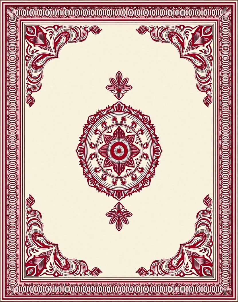 Crimson Cream Mandala Corner Flourish Rug